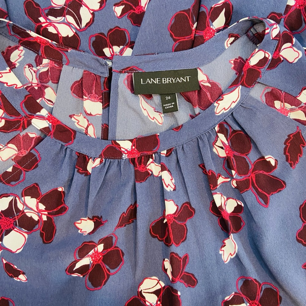 Lane Bryant Peplum‎ Top Plus SZ 26 Purple Floral Print with Bell Sleeves Peasant - Picture 6 of 9